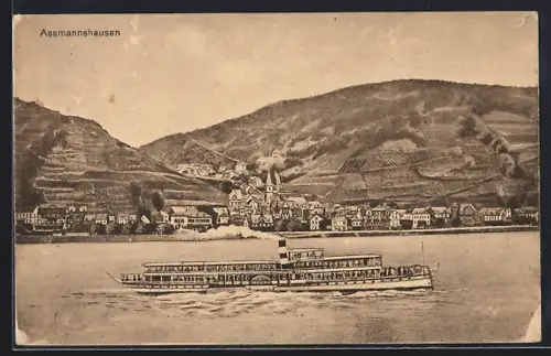 AK Assmannshausen, Teilansicht mit Dampfer Rheingold