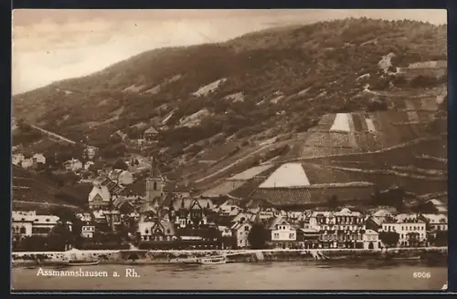AK Assmannshausen a. Rh., Teilansicht mit Kirche