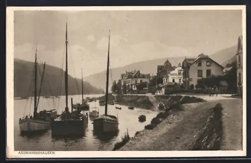 AK Assmannshausen am Rhein, Partie mit Hafen
