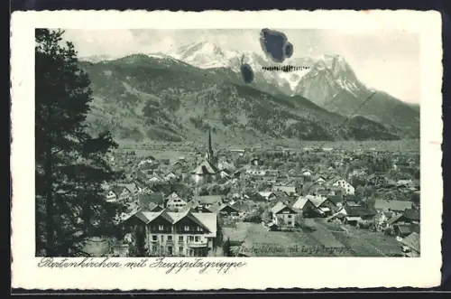 AK Partenkirchen, Teilansicht mit Zugspitzgruppe