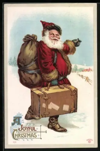 AK Weihnachtsmann als Globetrotter mit Koffer