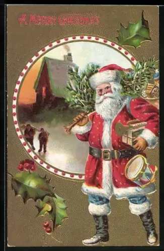 AK Weihnachtsmann mit Geschenken