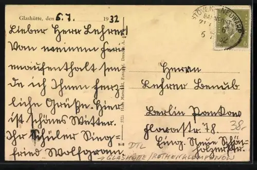 AK Glashütte /Rothenklempenow, Gasthof, Bes. Paul Schrade, Schule, Glasfabrik