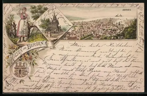 Lithographie Bergen, Fantoff, Panorama
