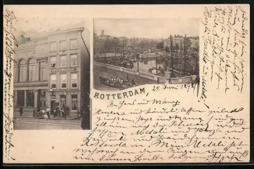 AK Rotterdam, Hotel de Bouden Kat, Hafenansicht