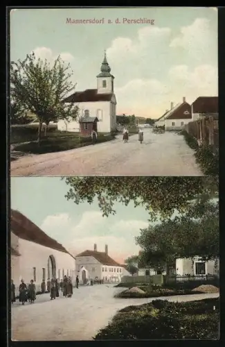AK Perschling /N.-Oe., Mannersdorf a. d. Perschling, Strassenpartie mit Kirche