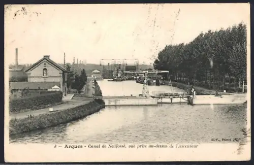 AK Arques, Canal de Neufossé, vue prise au-dessus de l`Ascenseur