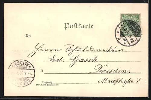 Vorläufer-Lithographie Rosswein i. S., 1894, Ortsansicht aus der Vogelschau