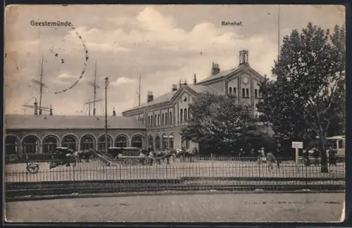 AK Geestemünde, Bahnhof mit Kutschen