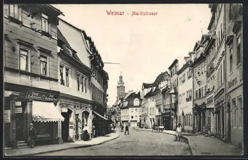 AK Weimar / Thür., Marktstrasse mit Hut-Geschäft v. Emil Brümmer