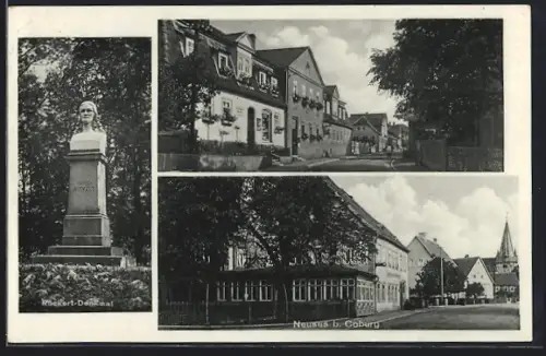 AK Neuses b. Coburg, Gasthaus, Rückert-Denkmal