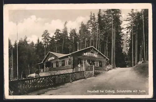 AK Neustadt b. Coburg, Schutzhütte mit Turm