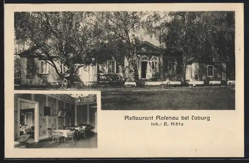 AK Oeslau, Restaurant Rosenau mit Gartenlokal und Speiseraum