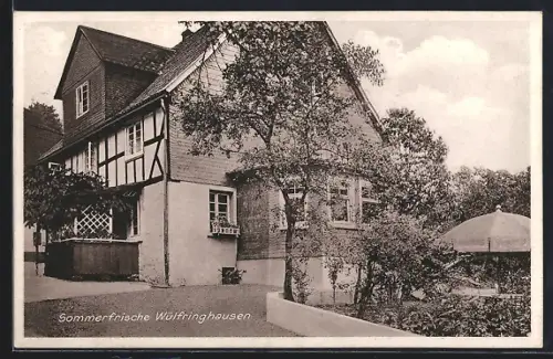 AK Wülfringhausen b. Wiehl, Pensionat Fritz Weber mit Garten