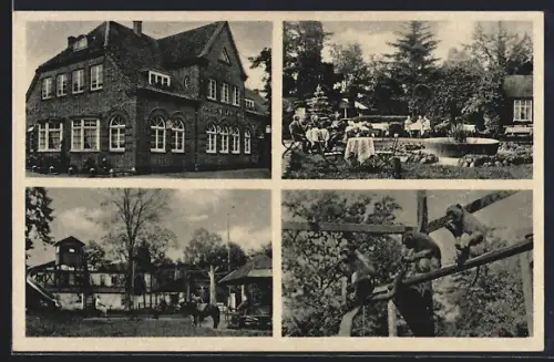 AK Bockhorn / Friesland, Gasthaus Grüner Wald am Urwald mit Kegelbahn und Affenzwinger