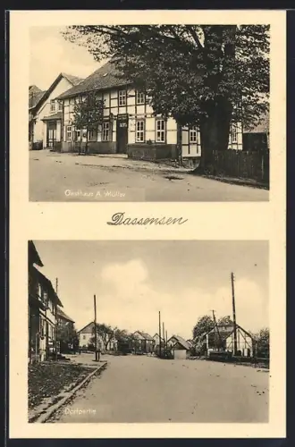 AK Dassensen, Gasthaus A. Müller, Dorfpartie