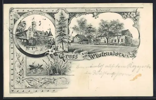 Künstler-AK Wüstenahorn bei Coburg, Büttner`s Restaurant, Schloss Hohenstein