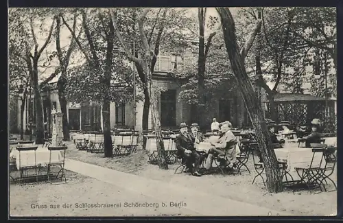 AK Berlin-Schöneberg, Schlossbrauerei Schöneberg, Restaurantgarten