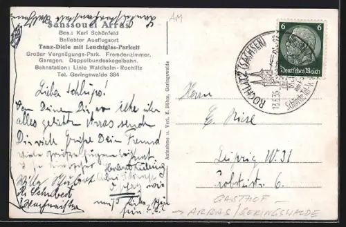 AK Arras /Geringswalde, Gasthof Sanssouci, Bes. Karl Schönfeld