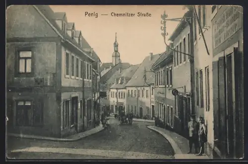 AK Penig, Partie in der Chemnitzer Strasse Ecke Friedensstrasse