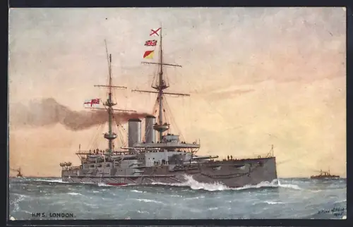 Künstler-AK H.M.S. London, britisches Kriegsschiff