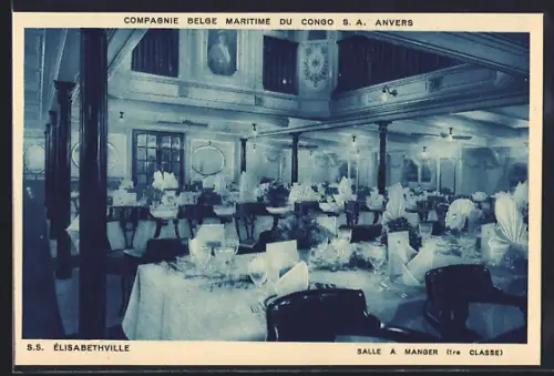AK Passagierschiff SS Elisabethville Salle a Manger 1re Classe