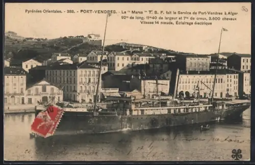 AK Port-Vendres, Dampfer La Marsa, Passagierschiff
