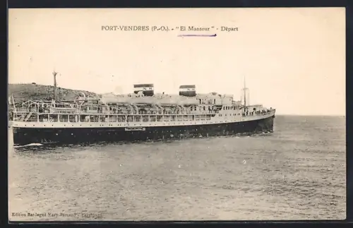AK Port-Vendres, Abfahrt des Passagierschiffes El Mansour
