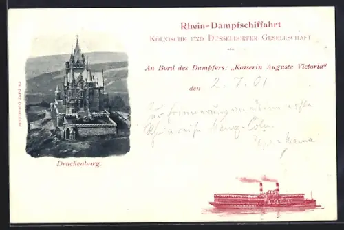 AK Drachenburg, Rhein-Dampfschiffahrt, Dampfer Kaiserin Auguste Victoria