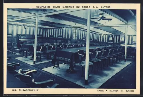 AK Passagierschiff SS Elisabethville Salle a Manger 2e Classe