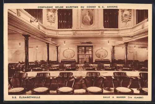 AK Compagnie Belge Maritime du Congo Passagierschiff SS Elizabethville, Speisesaal, 1. Klasse