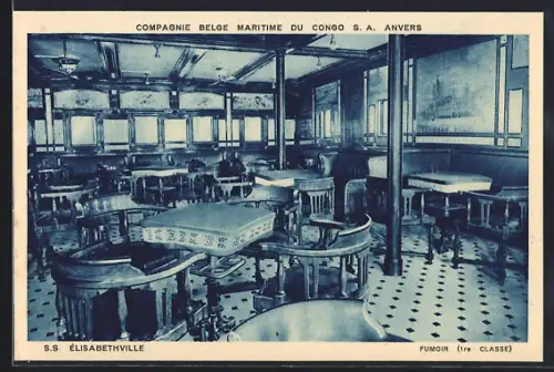 AK Passagierschiff SS Élisabethville, Fumoir 1re Classe