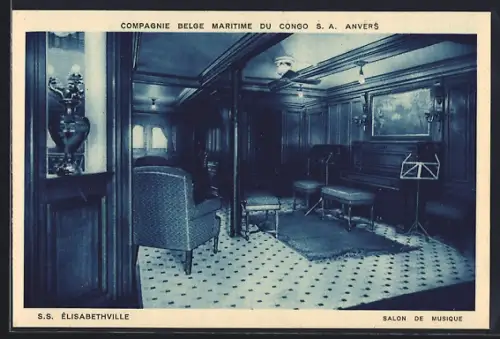 AK Passagierschiff SS Elisabethville Salon de Musique
