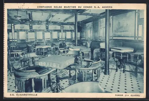 AK Passagierschiff SS Élisabethville, Fumoir 1re Classe