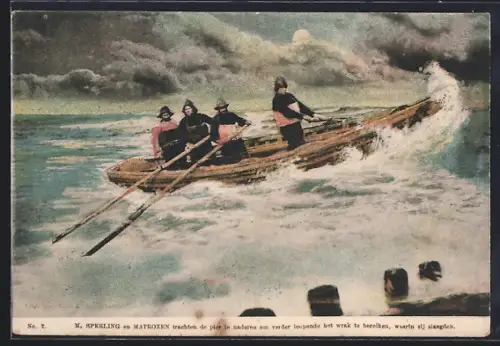 AK M. Sperling en Matrosen trachten de pier naderen om verder loopende het wrak te bereiken, Seenotrettung