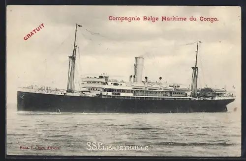 AK Dampfer SS Elisabethville - Compagnie Belge Maritime du Congo in Fahrt auf See, Passagierschiff