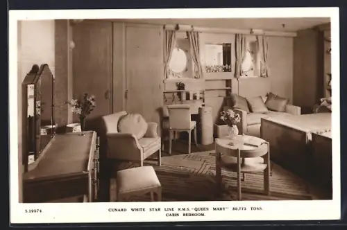AK Passagierschiff RMS Queen Mary, Cabin Bedroom