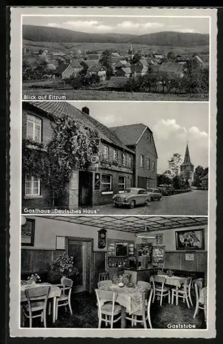 AK Eitzum / Han., Gasthaus Deutsches Haus v. Heinrich Klages, Gaststube, Ortsansicht