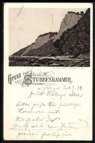 Lithographie Stubbenkammer, Blick auf die Felsen
