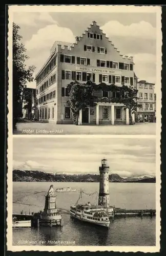 AK Lindau / Bodensee, Hotel Lindauer Hof, Hafeneinfahrt, Dampfer