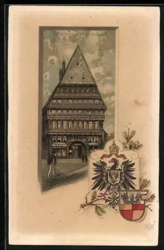 Passepartout-Lithographie Hildesheim, Knochenhaueramtshaus, Wappen