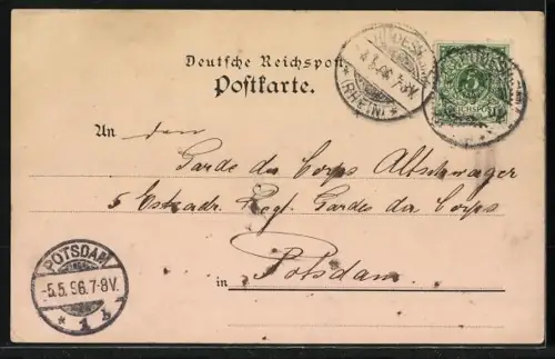 Mondschein-Lithographie Bingen a. Rh., Niederwalddenkmal, Ortsansicht