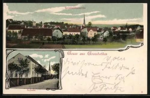 AK Grossbothen, Strassenpartie an der Schule, Ortsansicht
