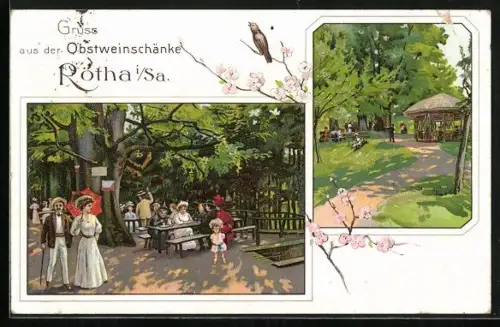 Künstler-AK Rötha i. Sa., Gäste in der Obstweinschänke