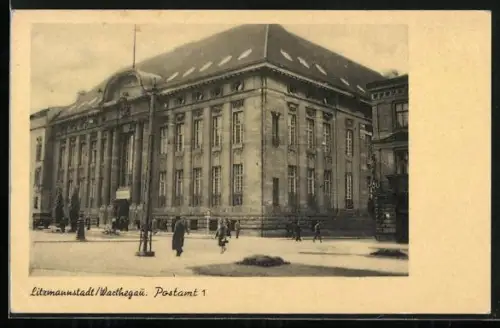 AK Litzmannstadt /Warthegau, Postamt 1 mit Strassenkreuzung