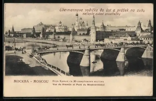 AK Moscou, Vue du Kremlin et Pont du Moskvoretzkoi