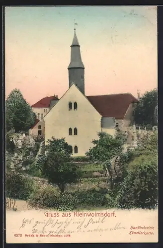 AK Kleinwolmsdorf, Kirche mit Kirchhof