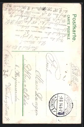 Lithographie Alt-Frankfurt, Geschäft Adolph Marx mit Blick nach dem Alten Markt