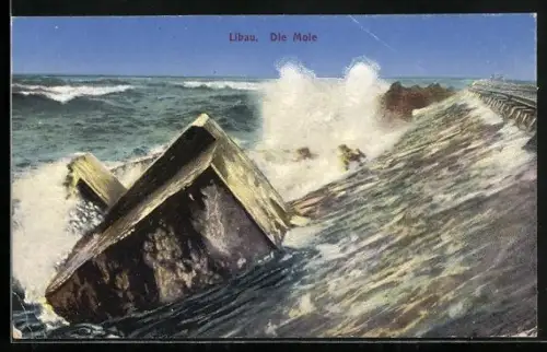 AK Libau, Die Mole bei stürmischer See