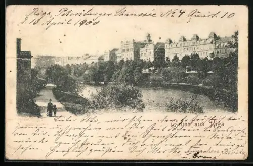 AK Riga, Ortsansicht mit Fluss